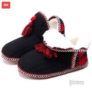 Women's Faux Cashmere Knit Slipper Booties Quilted Warm Indoor Ankle Boots